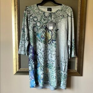 NWT Inoah Aquamarine Round Neck 3/4 Sleeves Tunic Small